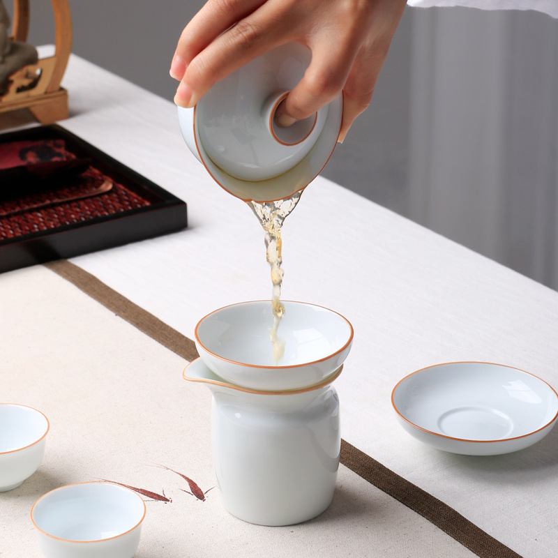 Thin body sweet white porcelain not hot chaoshan small sets of kung fu tea set ceramic tureen tea cups of a complete set of small household