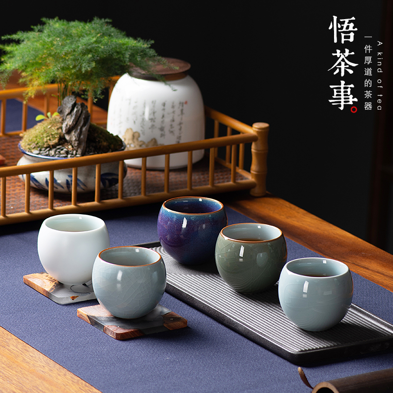 W poly real scene ceramics single cup five ancient jun kung fu cup sample tea cup set on the master cup gift boxes