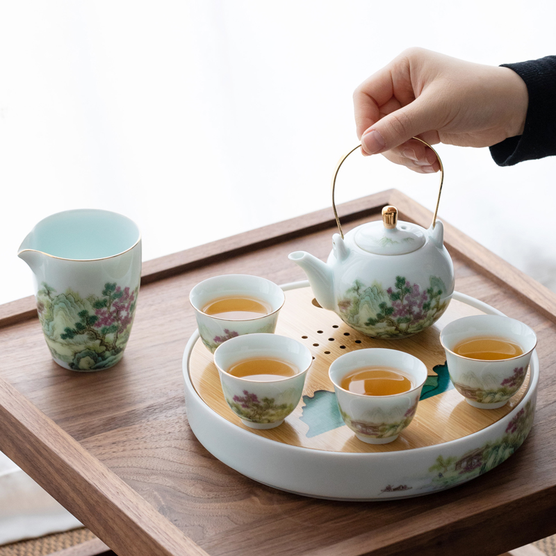 The Poly real JingYing tsing kung fu tea set suits for the sitting room is contracted dry terms plate of domestic portable tureen tao