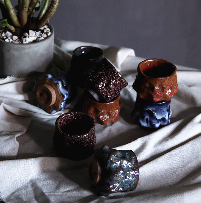 Poly real view jingdezhen ghost ambition of wild coarse pottery hand pinch powder bug eat by moth ceramic masters cup sample tea cup wild tea cups