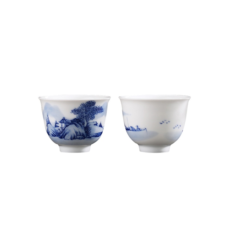 The Poly real scene of jingdezhen ceramic hand - made master kung fu tea cups landscape of blue and white porcelain tea cups of a single CPU