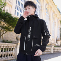 2020 Chunqiu men loose even hat jacket youth tooling jacket student fashion casual 100 lap blouses