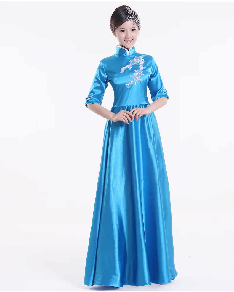 2016新款成人大合唱服长裙民族古典舞蹈服装民乐二胡古筝演出服女