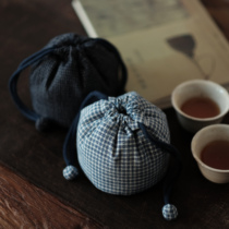 Hand-woven Chongming homespun thickened travel portable tea set bag Tea cup bag storage bag is not made