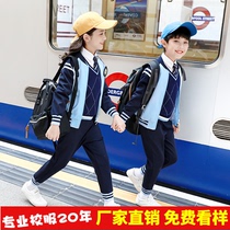 New primary school uniforms spring and autumn suits cotton sports class uniforms Jiangsu kindergarten uniforms English Blue