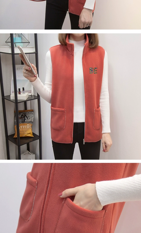 Thêm áo khoác vest lót nỉ lông cừu 2020 phiên bản mới của phụ nữ Hàn Quốc với áo len đan dây kéo cổ đứng cho phụ nữ - Áo vest
