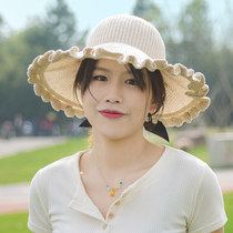 Sun Hat Lady Sunscreen Shade Summer Cool Hat Empty Top Lace Roll Up Sun Hat Midlife Out Big Eave Breathable Straw Hat