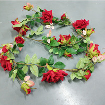 Simulation roseflower Vine Rose chain air conditioning pipe winding wall decoration shape flannel rose vine