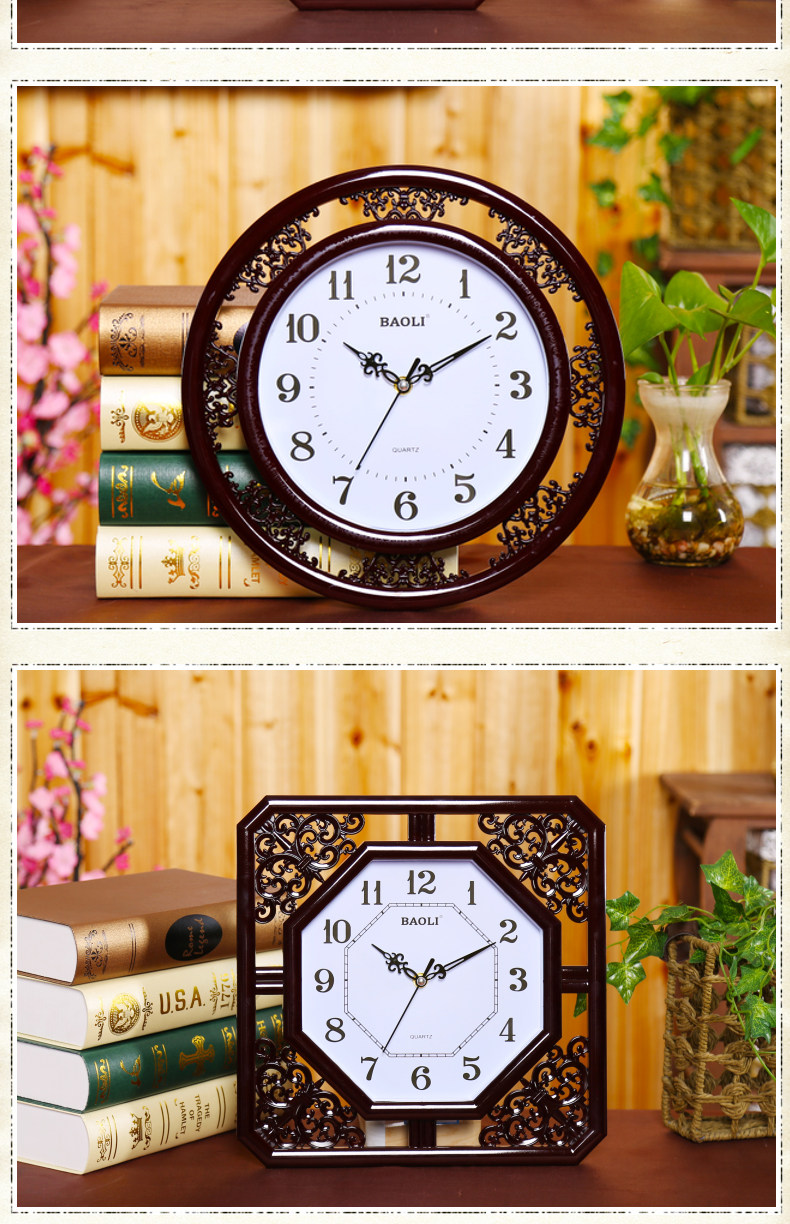 静音挂钟钟表现代中国风仿木卧室办公客厅石英钟经典挂表的详细介绍