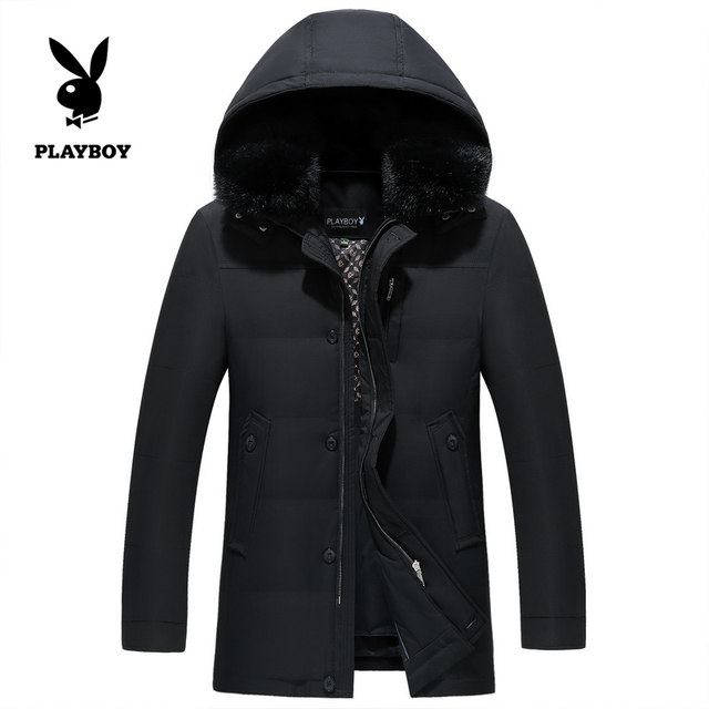 Playboy Down Jacket ຜູ້ຊາຍຍາວກາງ Hooded ຫນາສາມາດຖອດອອກໄດ້ Liner Fur Collar