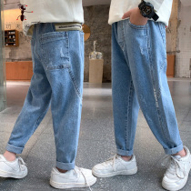 Boy jeans light blue spring and autumn style pants Korean version foreign air CUHK Childrens long pants boys loose S7280