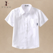 Boy short sleeve white shirt CUHK Childrens summer thin white shirt Performance suit Pupils pure cotton school uniform 6634