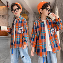 Childrens plaid shirt long sleeve boy cotton coat spring and autumn boys foreign shirt inch shirt cardigan BKQ006