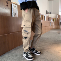 Spring-autumn-style boy card with its color pants children casual workwear pants loose CUHK children pure cotton long pants damp S21005