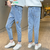2021 new spring and autumn girls 90% jeans CUHK children casual hitting bottom long pants to fix the tide S9886