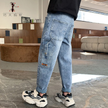 Boy jeans spring autumn style pants Korean version foreign air CUHK children long pants boy loose work fit pants S7303