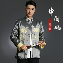 Two-piece Chinese style jacket Tang suit mens clothing Hanfu mens spring and Autumn tunic Chinese costume youth mens clothing