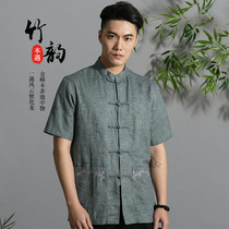 Tang suit China Fengya cotton and linen mens short sleeve summer retro T-shirt half sleeve loose traditional culture