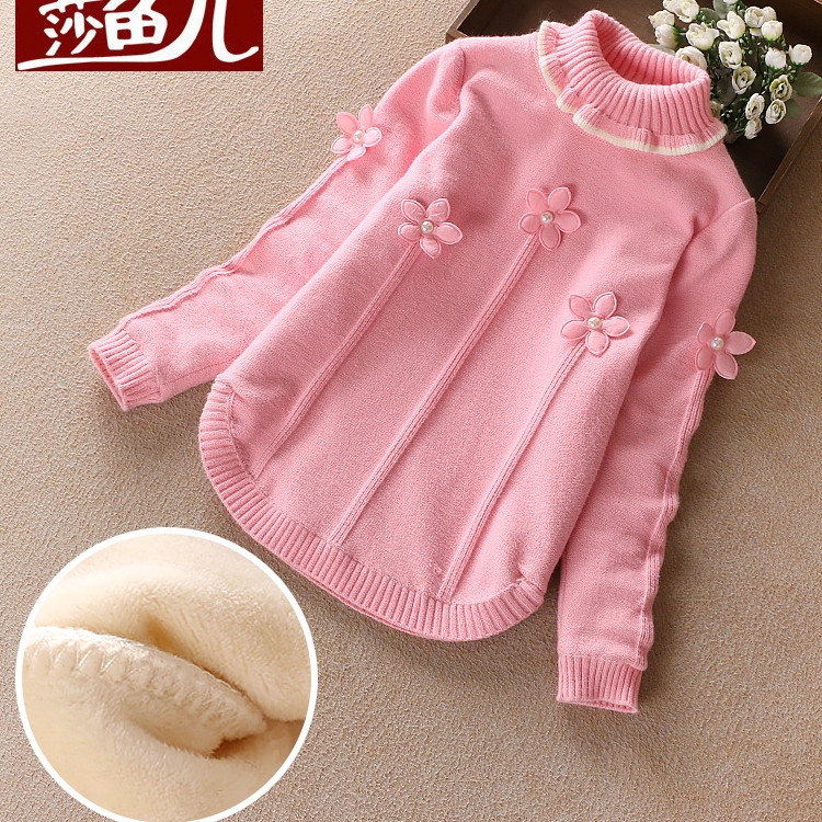 Girl's sweater jacket Head 2022 Winter fit new foreign pie Children Cavet thickened CUHK Girl girl High collar hit undershirt