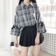 Cat ready to original gray plaid shirt jacket Harajuku cool handsome stitching straps hollow Cat ready to original gray plaid shirt jacket Harajuku cool handsome stitching straps hollow