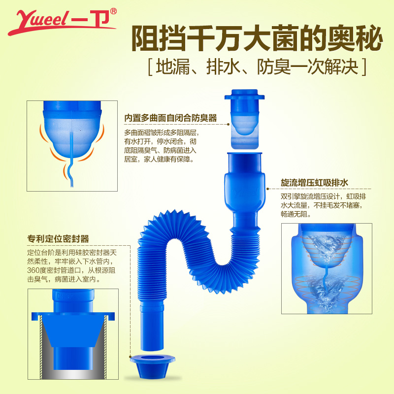 一卫洗脸盆下水管下水器面盆洗手盆台盆洗手池翻板弹跳防臭排水管产品展示图2