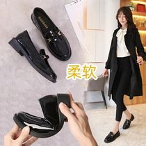 Small Leather Shoes Women Ingléal Wind Women Shoes Spring Models 2021 New 100 Hitch Soft Bottom Super Soft Leather Black Working Shoes Lefu Shoes