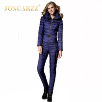 Down clothes womens European and American new display slim ski suit thickened winter new one-piece duvet dress with cap ski suit woman