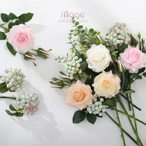 Clearance simulation flower rose bouquet single branch living room eucalyptus leaf silk flower decoration real flower art fake flower decoration