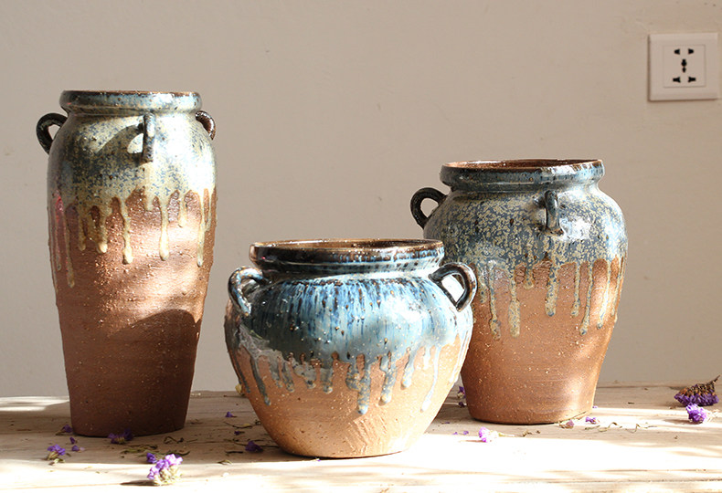 手工粗陶大陶罐坛子复古花器 插花花瓶景德镇陶瓷陶艺装饰摆件