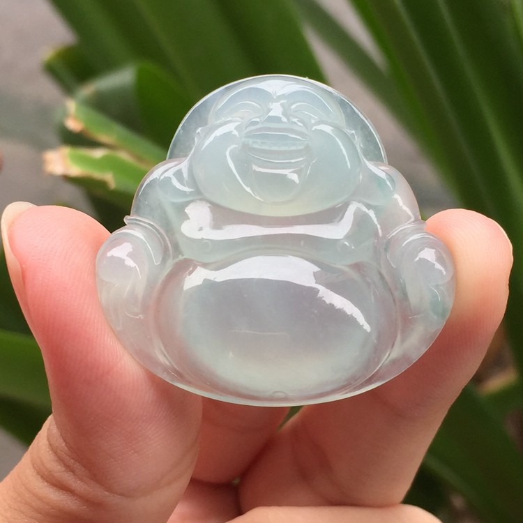 玉心缘 缅甸翡翠a货冰种笑佛弥勒佛挂件 女款高档玉佛吊坠_7折现价1