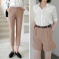 Pants child 2022 spring new high waist wide leg shorts loose straight cylinder casual pants woman plaid suit pants long pants