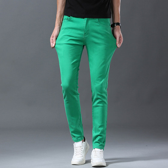 Autumn jeans men's trendy Korean style slim-fitting pants for men's colorful casual trendy and fashionable versatile trousers Autumn jeans men's trendy Korean style slim-fitting pants for men's colorful casual trendy and fashionable versatile trousers