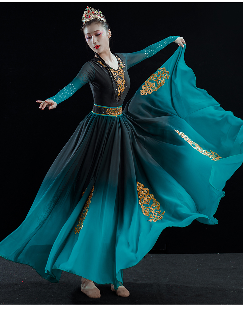 新疆舞蹈服装演出服女大摆裙维吾尔族少数民族连衣裙裙子艺考表演