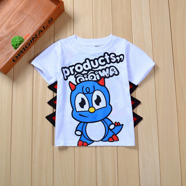恐龙图案衣服儿童夏装男童女童童装t恤短袖宝宝白色纯棉夏天半袖
