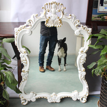European-style frame three-dimensional carving retro barber shop mirror Beauty salon mirror White hair salon mirror table Wall-mounted