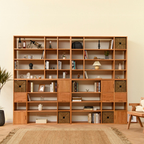 Nordic cherry wood full wall custom bookshelf lattice cabinet solid wood log display floor cabinet shelf combination bookcase