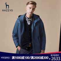 Hazzys Hazzys mens medium and long cotton windbreaker autumn hooded Korean version of the jacket trend casual top