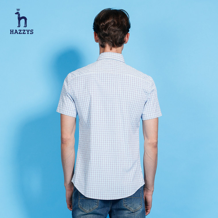 hazzys哈吉斯男士短袖衬衫2015夏新款英伦格纹修身衬衣韩版格子潮