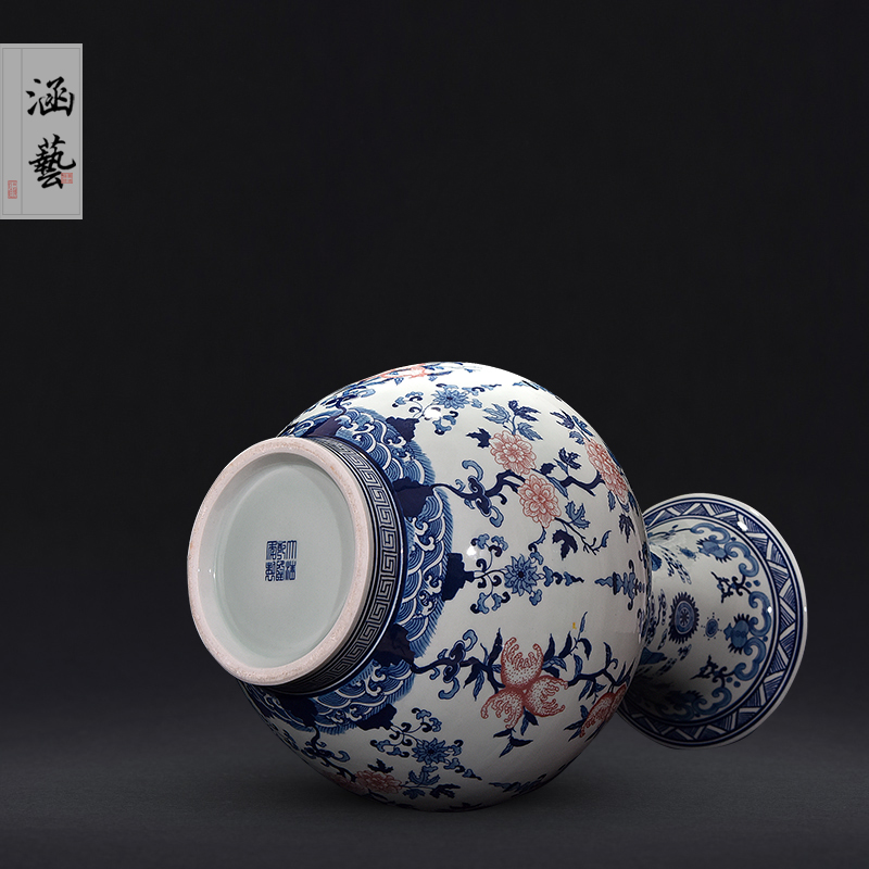 Jingdezhen ceramic hand - made porcelain youligong flat peach fruit grain of the reward bottle Chinese sitting room adornment is placed craft gift