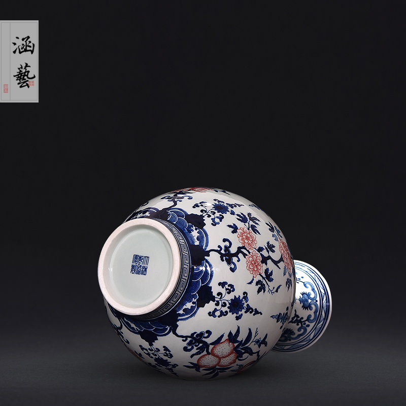 Jingdezhen ceramic hand - made porcelain youligong peach fruit grain of the reward bottle of new Chinese style living room decoration furnishing articles of handicraft