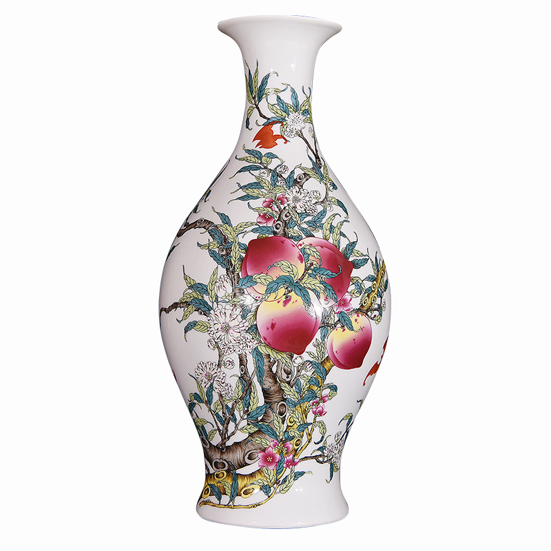 Jingdezhen ceramics ceramic flat peach antique vase sitting room place flower arrangement of new Chinese style decoration craft gift