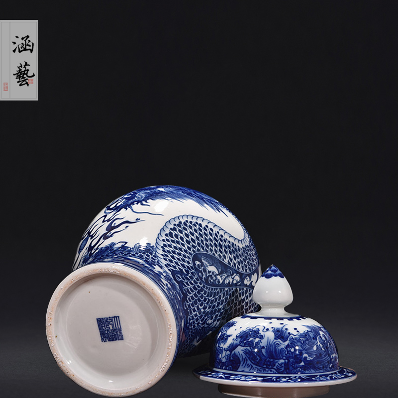 Jingdezhen blue and white dragon ceramics vase general tank storage tank handicraft furnishing articles furnishing articles decorations sitting room