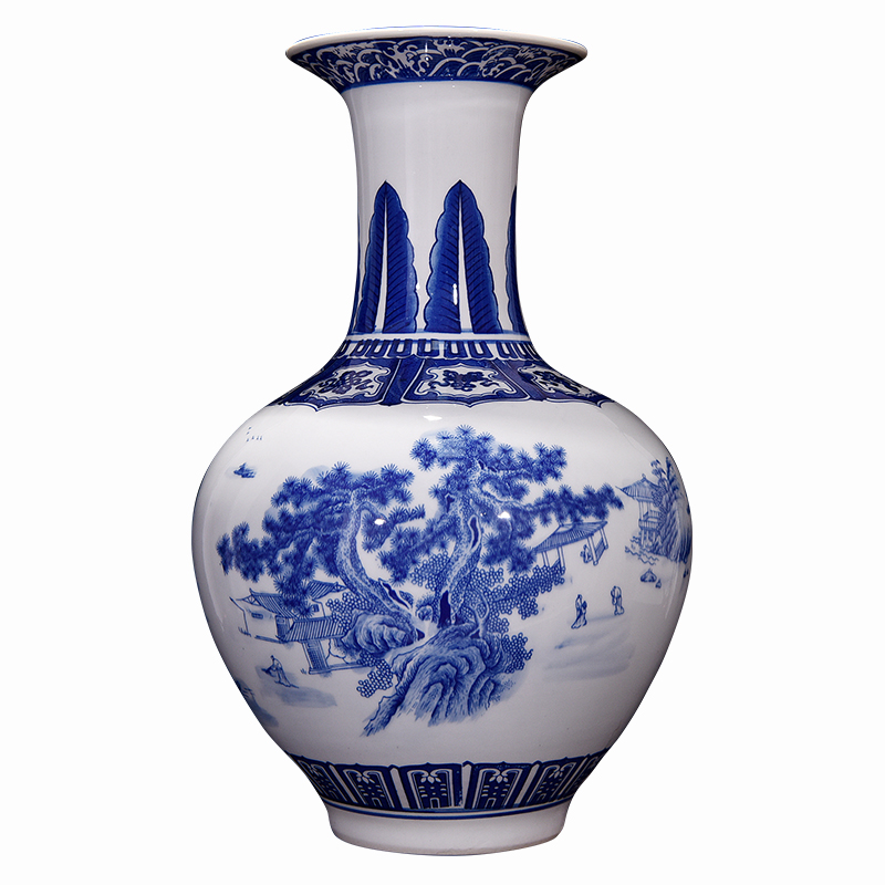 Jingdezhen ceramics archaize qianlong landscape of blue and white porcelain vases, flower arranging Chinese sitting room adornment handicraft furnishing articles