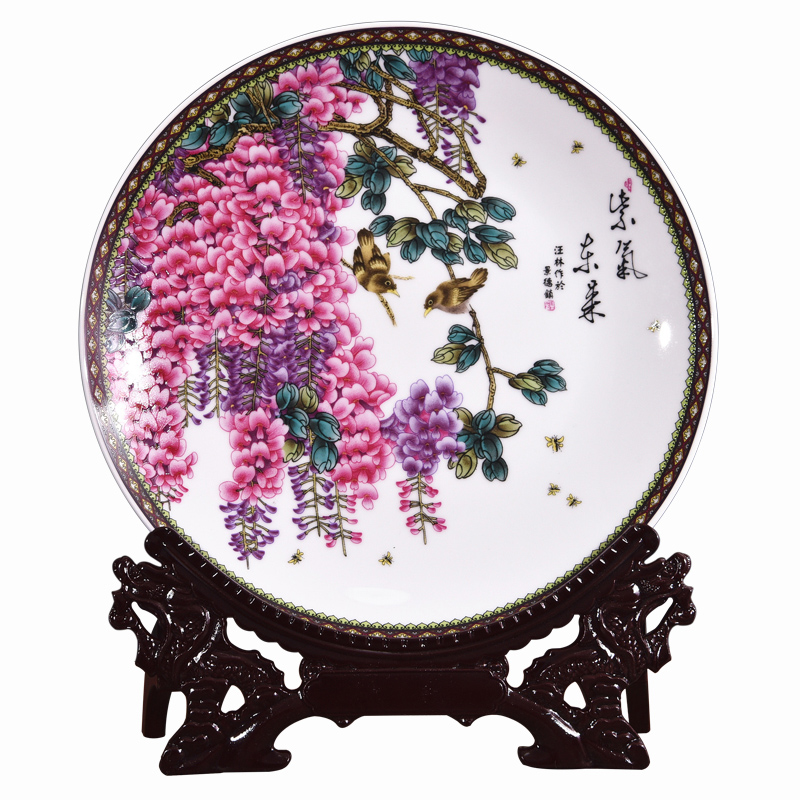 Jingdezhen ceramics powder enamel sabingga sukdun dergici jimbi decorative plate hanging dish sat dish sitting room adornment handicraft furnishing articles