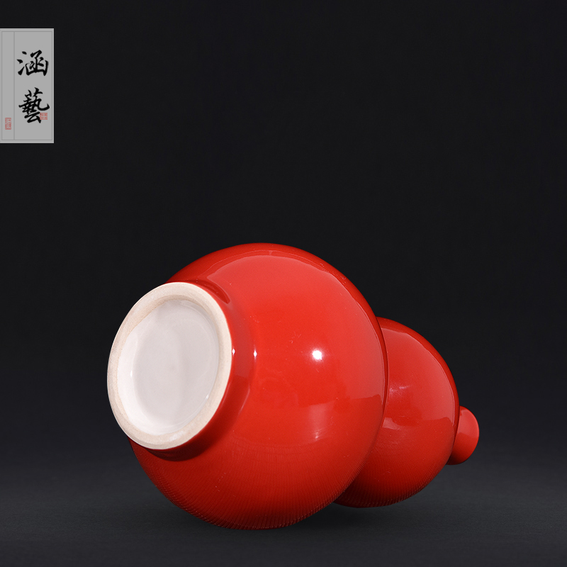 Modern Chinese jingdezhen ceramics full red glaze vase sitting room home decoration wedding gifts handicraft furnishing articles