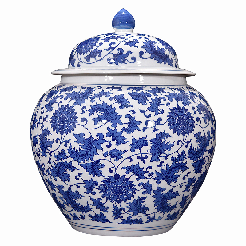 Blue and white porcelain of jingdezhen ceramics caddy fixings pu - erh tea loose tea tea cake large storage tank moistureproof household storage tank
