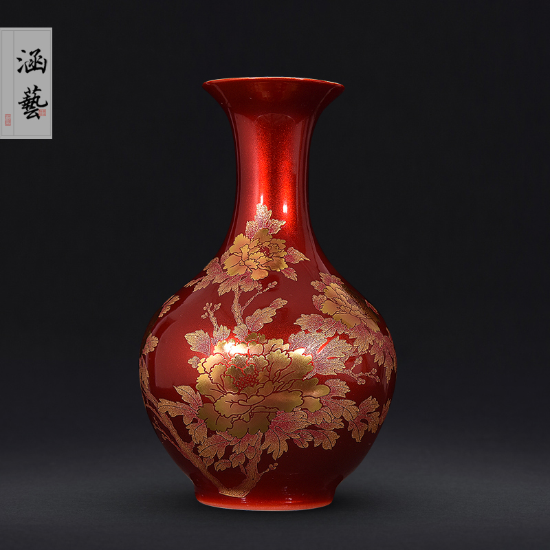 Jingdezhen ceramics festival Chinese red vase flower arranging creative home sitting room TV ark adornment furnishing articles