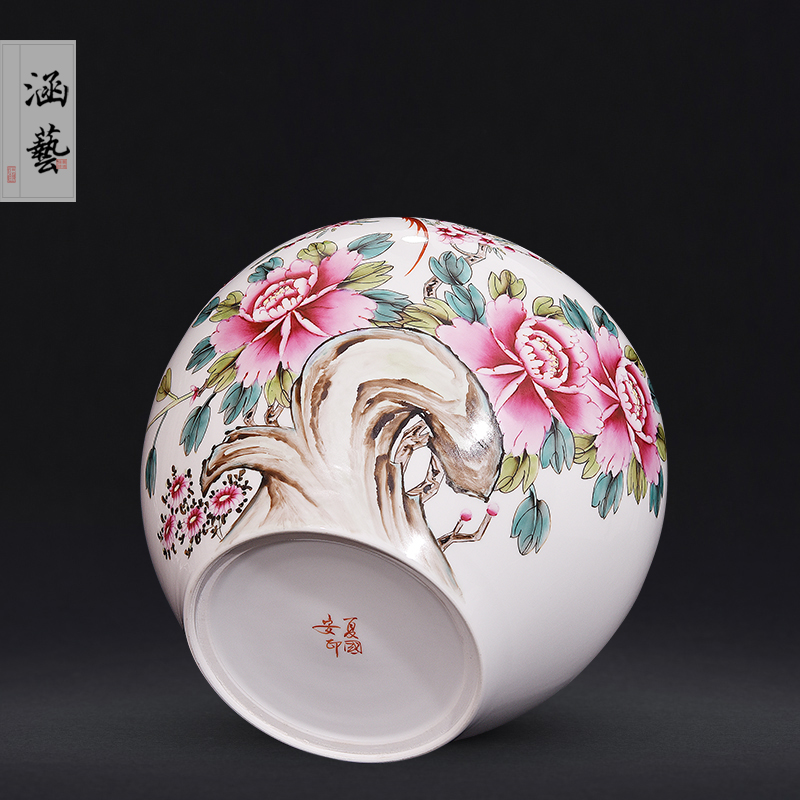 Jingdezhen ceramics hand - made pastel spring scenery garden porcelain vase Chinese sitting room place flower decoration