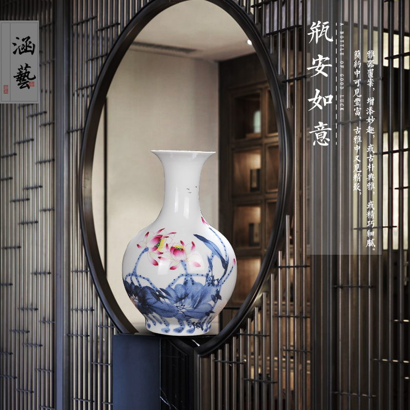 Jingdezhen ceramic hand - made rhyme charge of blue and white porcelain vases, new Chinese style household flower arrangement sitting room adornment handicraft furnishing articles