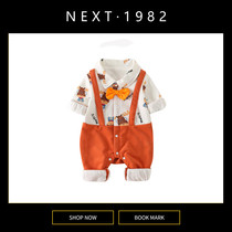 British Next Kids Baby Cartoon Carrier Korean Style Heart Coat Spring Autumn Boys Cotton Fake Two-piece Creeper